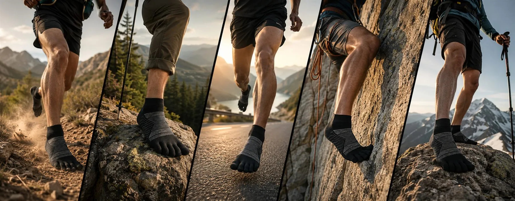 Chaussettes à doigts Traqt en action : trail, rando, course, escalade, montagne